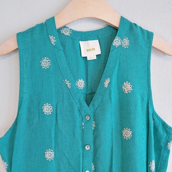 Anthropologie Maeve Pippa Eyelet Embroidered Linen Blend Swing Dress Sz S - Picture 5 of 8